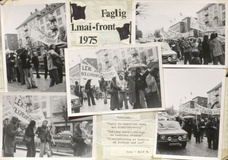 Fra Faglig 1. mai-fronts tog i 1975. Foto: LLH Bergen og Hordalands arkiv, Skeivt arkiv.