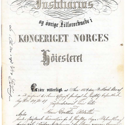 Første side av Høyesterettssaken fra 1854, "Christianiasaken"